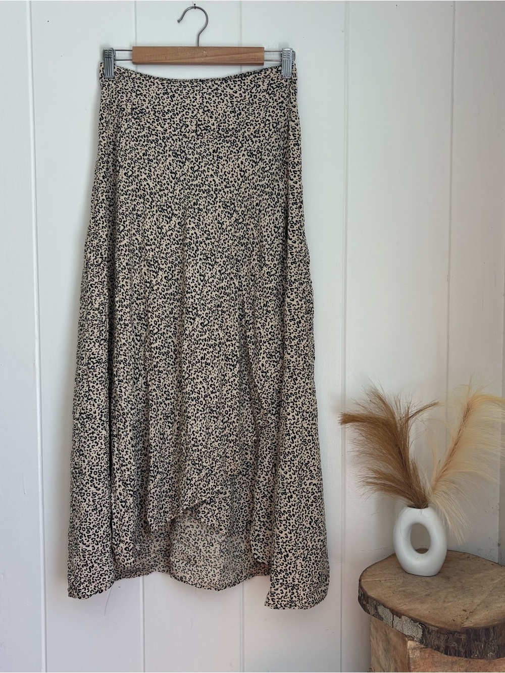 Japna Beige and Black Leopard Print Maxi Skirt